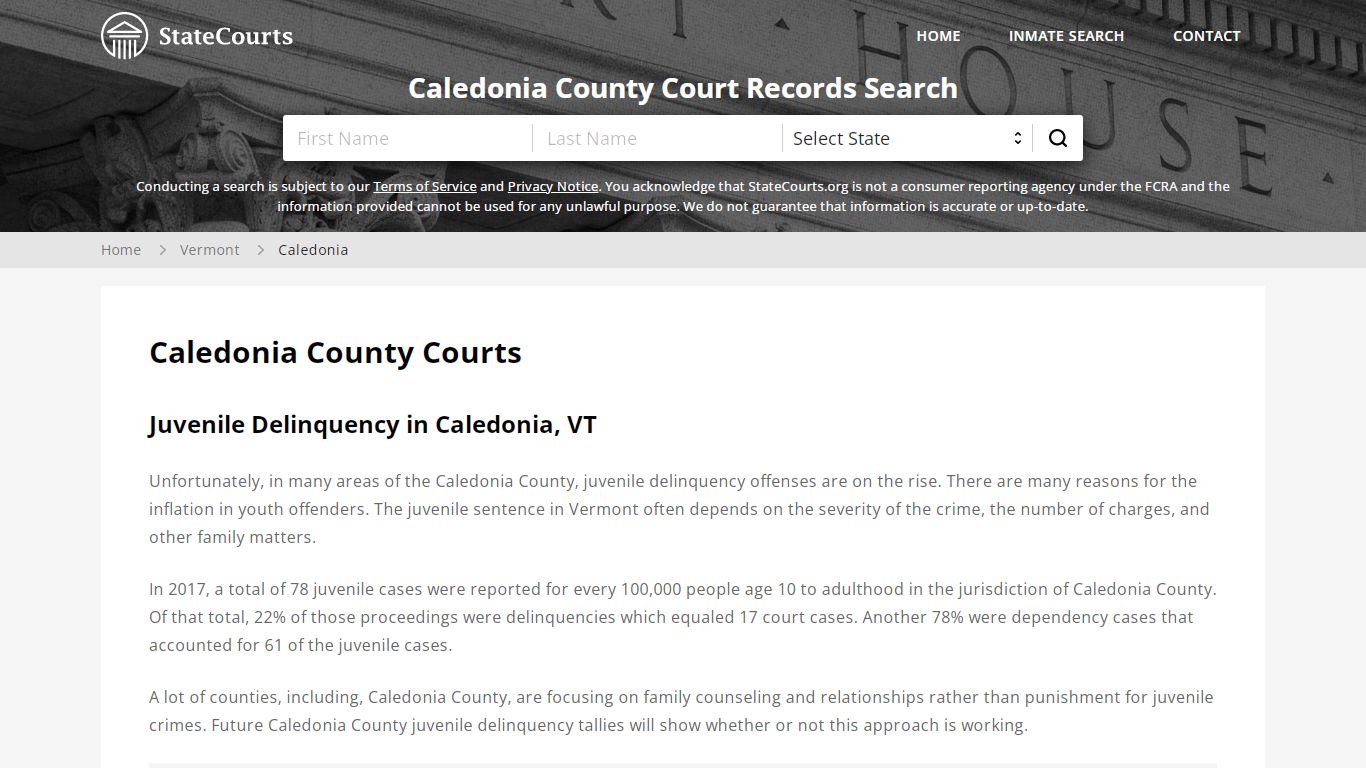 Caledonia County, VT Courts - Records & Cases - StateCourts