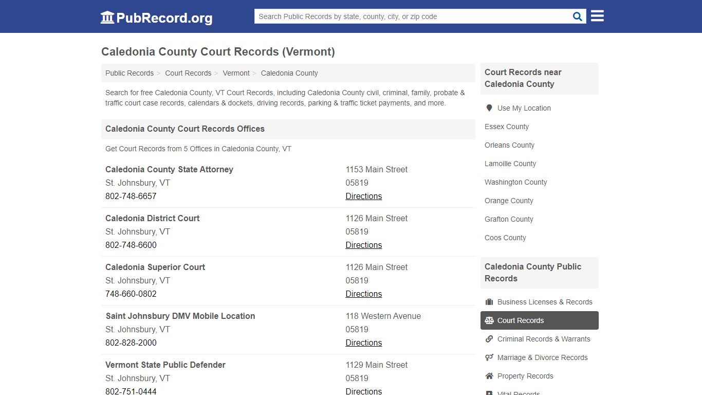 Free Caledonia County Court Records (Vermont Court Records) - PubRecord.org