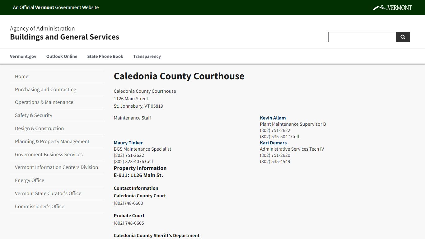 Caledonia County Courthouse | Buildings and General Services - Vermont