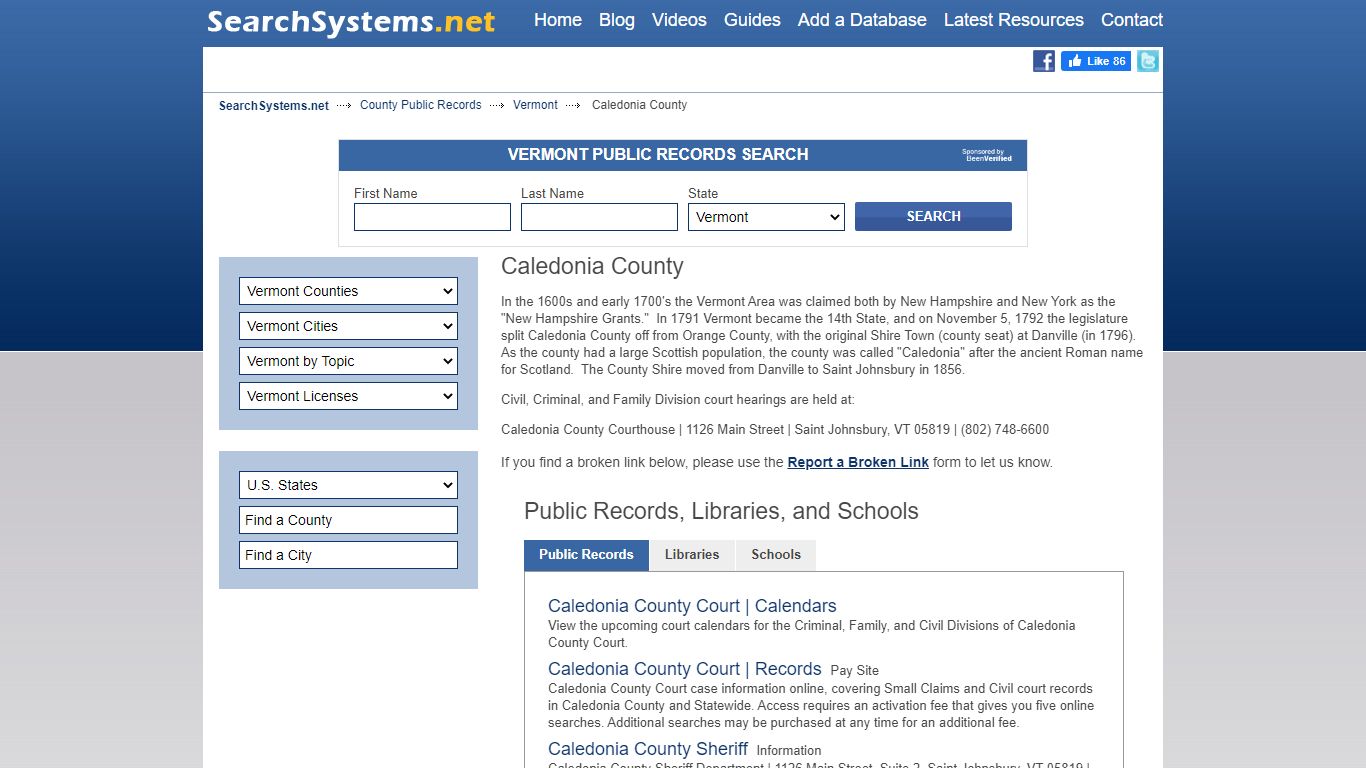 Caledonia County Criminal and Public Records