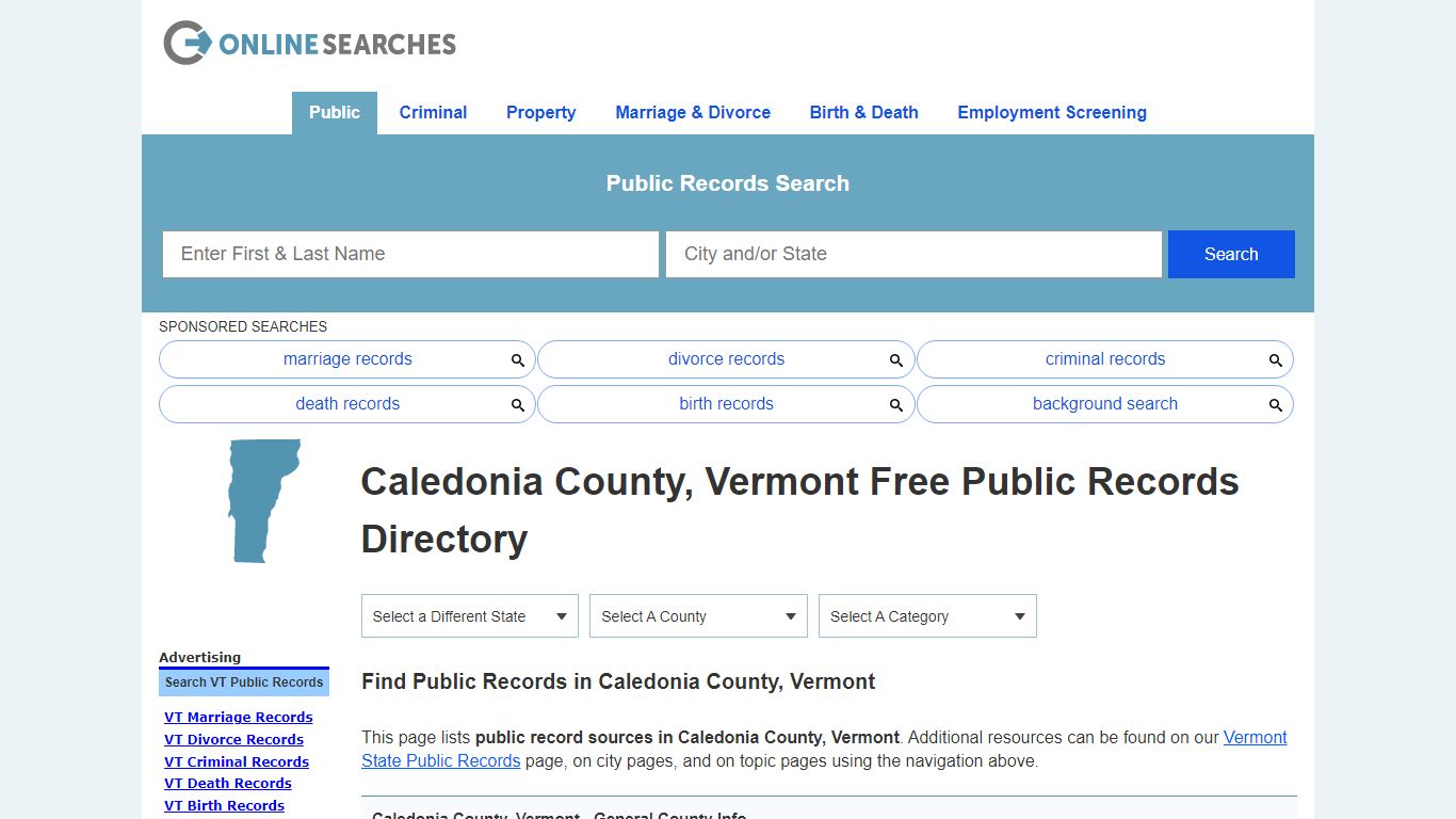 Caledonia County, Vermont Public Records Directory